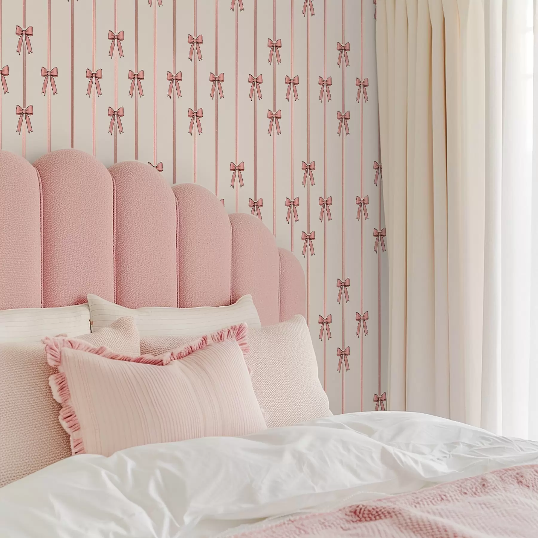 fotószőnyeg Függőleges szalagok masnival, elefántcsont háttérrel a00653