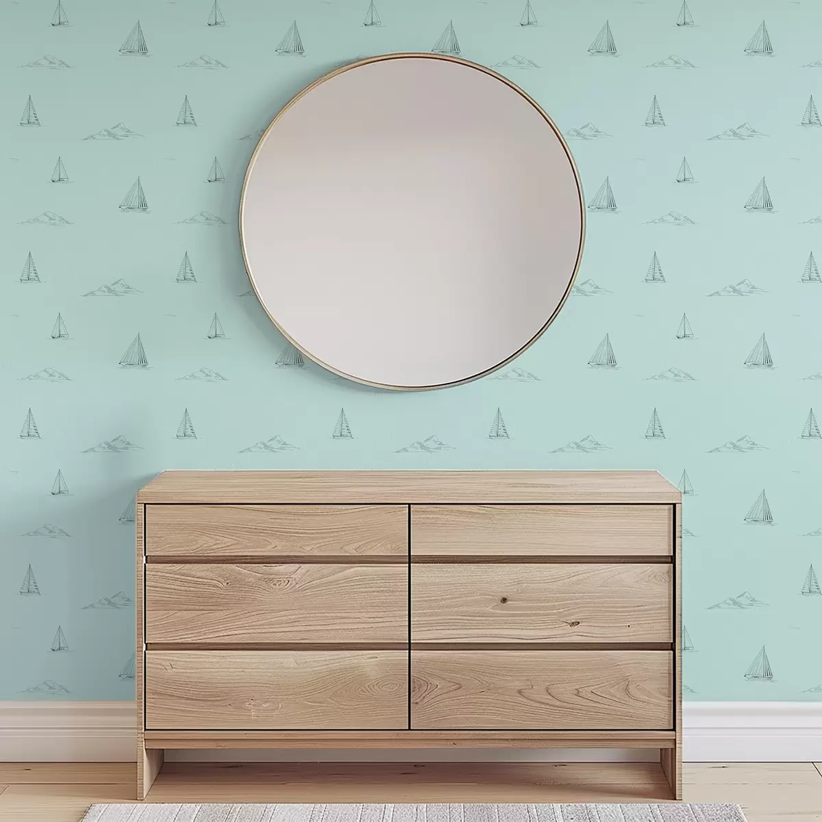 Háttérkép Vázlatos jachtok és szigetek, mentazöld háttér a00654v4