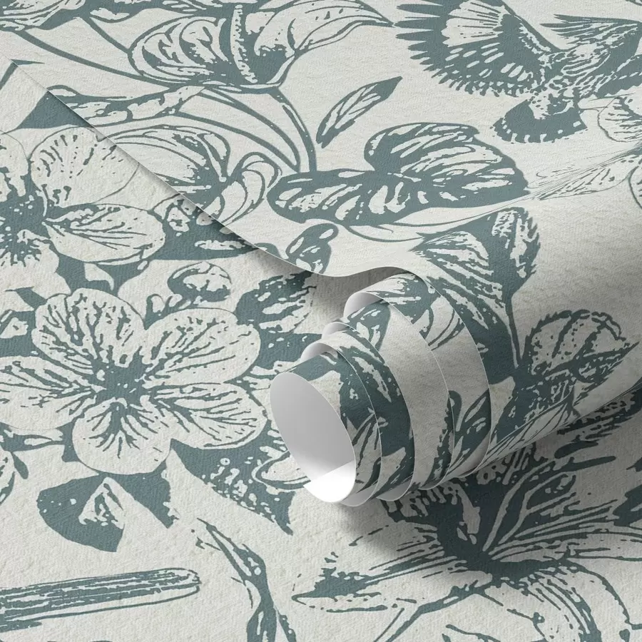 fotószőnyeg Fekete-fehér virágdísz madarakkal a00737