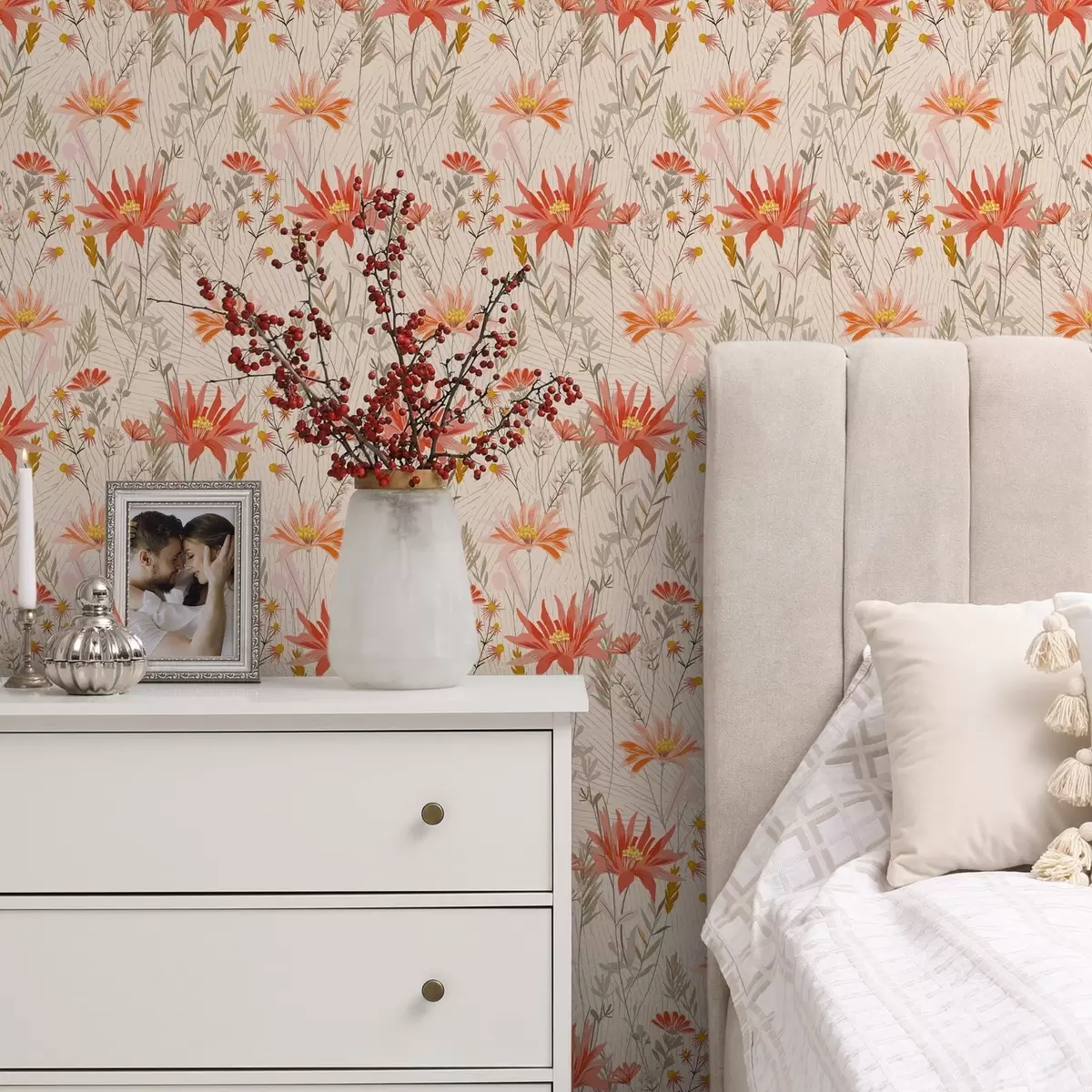 Háttérkép Meleg tónusú vadvirágok bézs háttérrel a00751