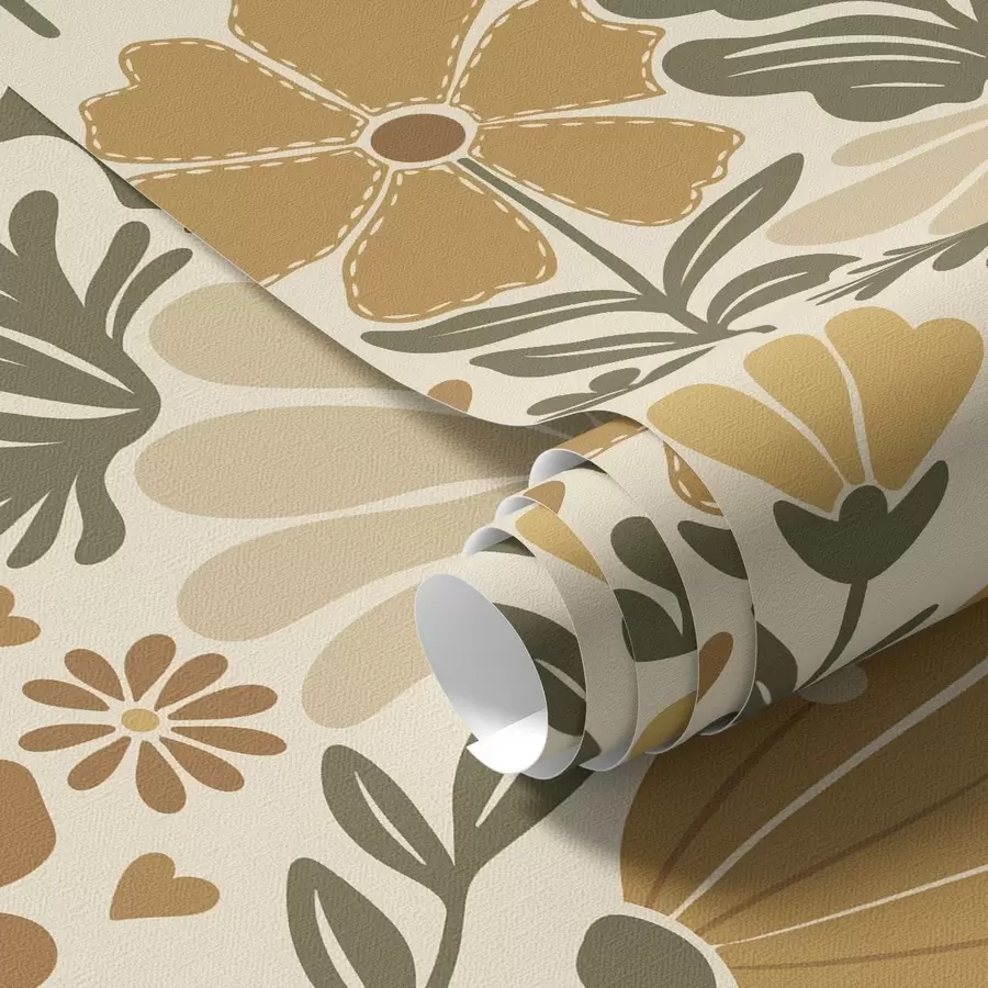 fotószőnyeg Stilizált virágok meleg tónusokban, szívekkel a00752