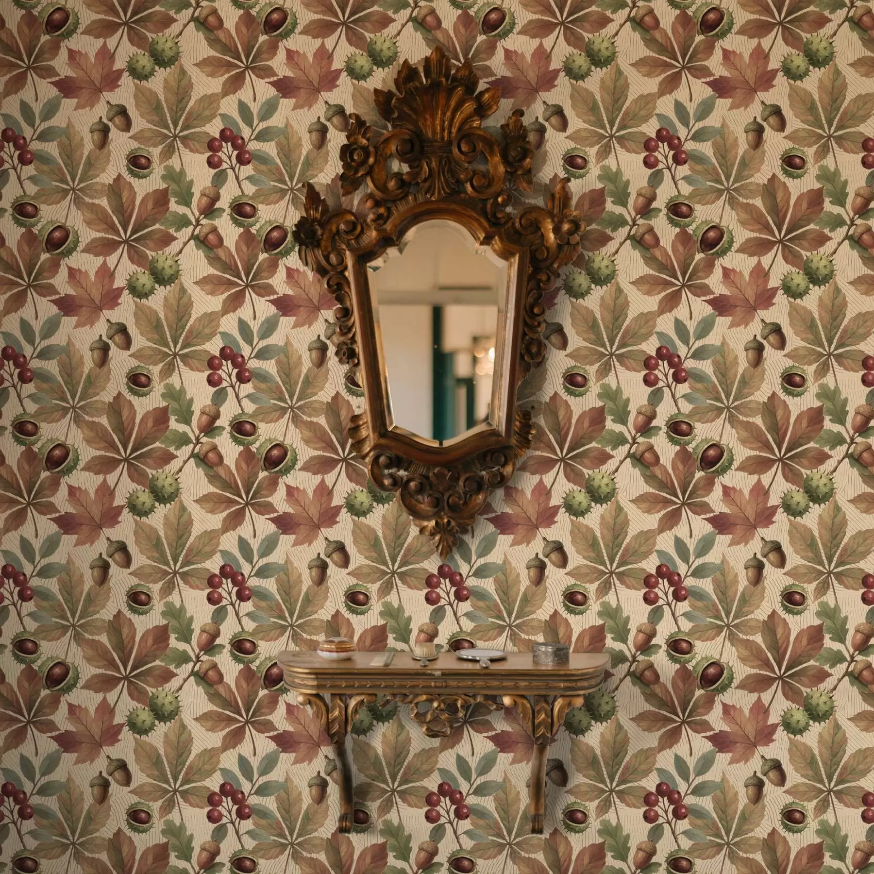 fotószőnyeg Őszi levelek, makk és bogyók bézs háttér előtt a00754