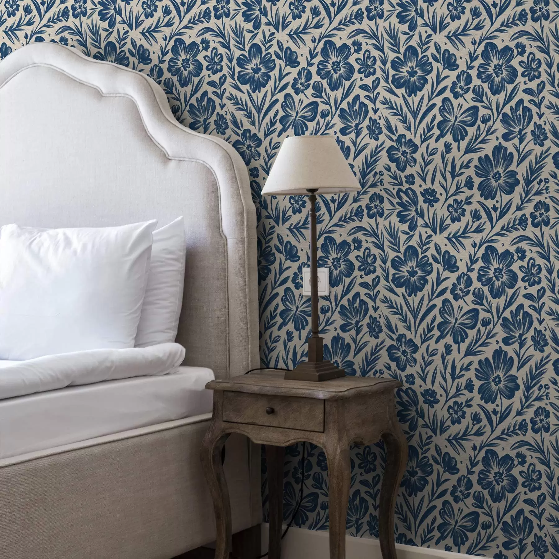 fotószőnyeg Kék virágdíszítés pillangókkal a00758