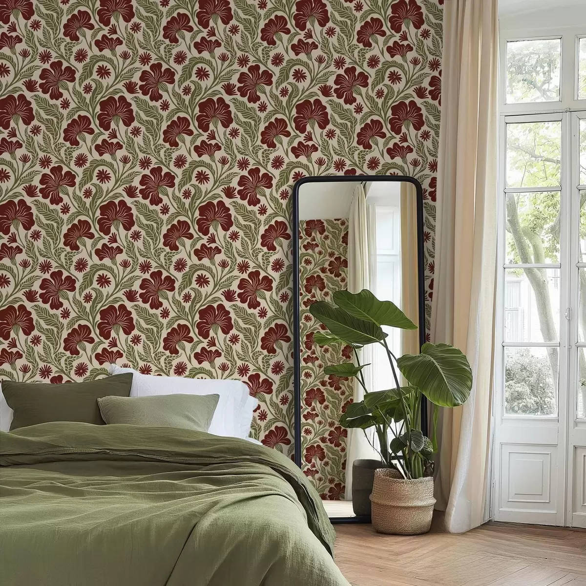 Háttérkép Burgundi virágok zöld levelekkel világos háttér előtt a00761