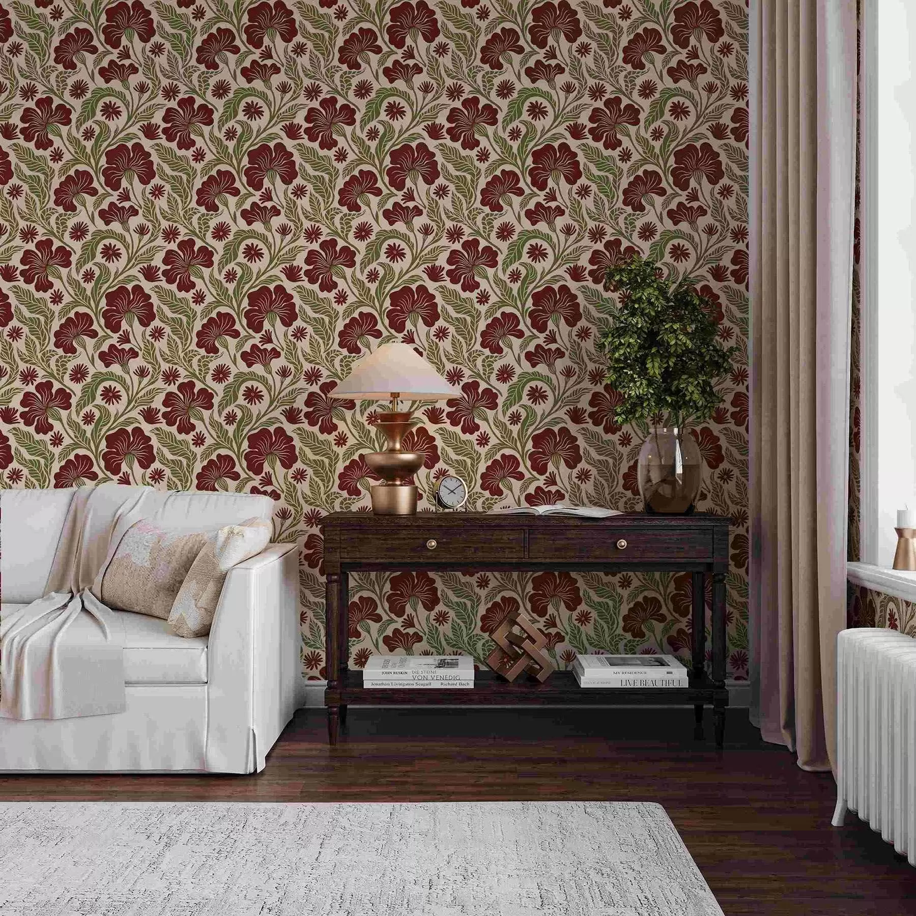 fotószőnyeg Burgundi virágok zöld levelekkel világos háttér előtt a00761