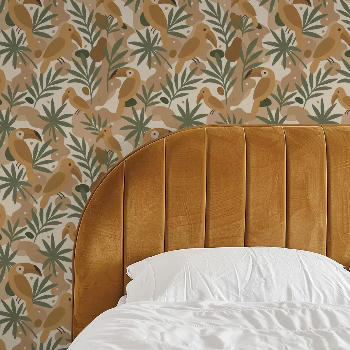 Háttérkép Stilizált tukánok pálmalevelek között a00762