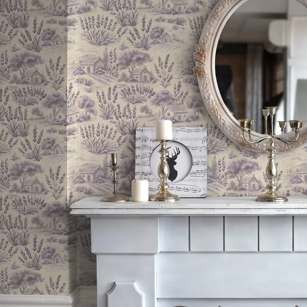 Háttérkép Levendula mezők és pasztell színű házak a00765