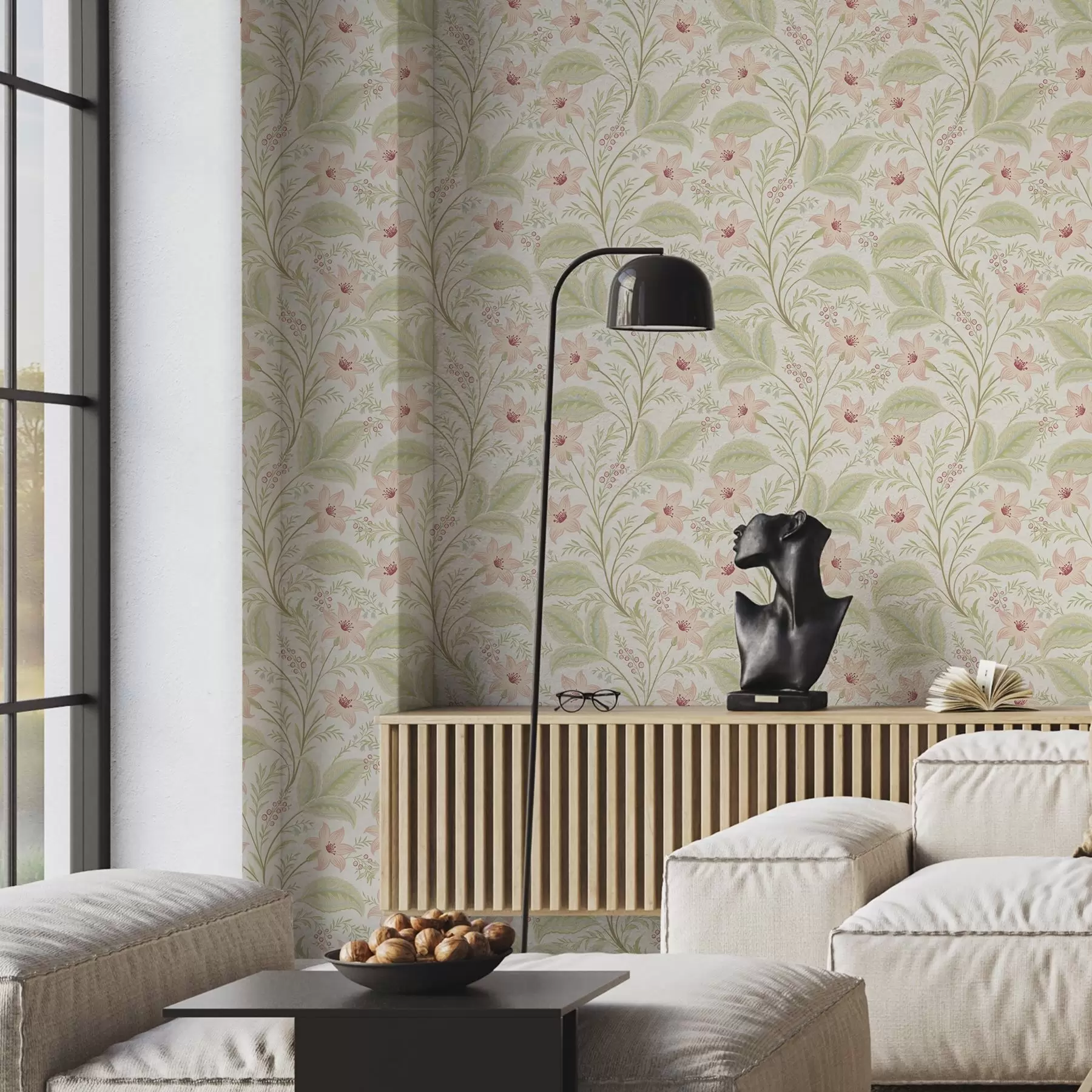 fotószőnyeg Finom virágok és levelek pasztell színekben a00771