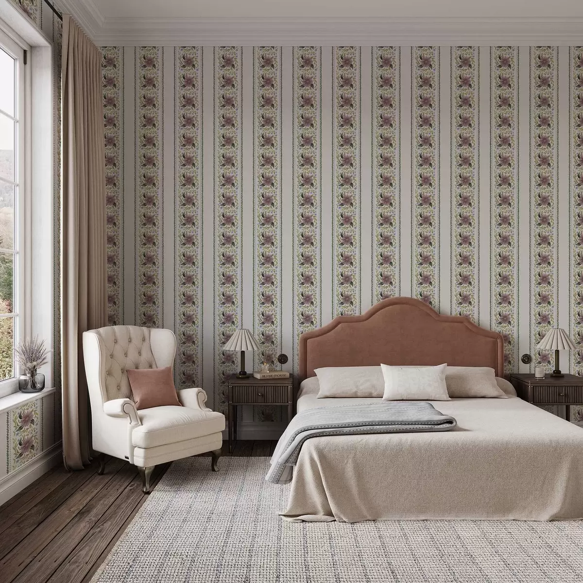 Háttérkép Lila-kék árnyalatú függőleges virágos csíkok a00809