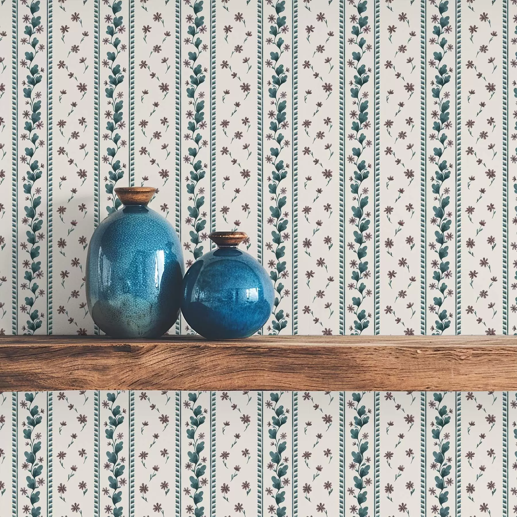 fotószőnyeg Kék-barna árnyalatú függőleges virágos csíkok a00811