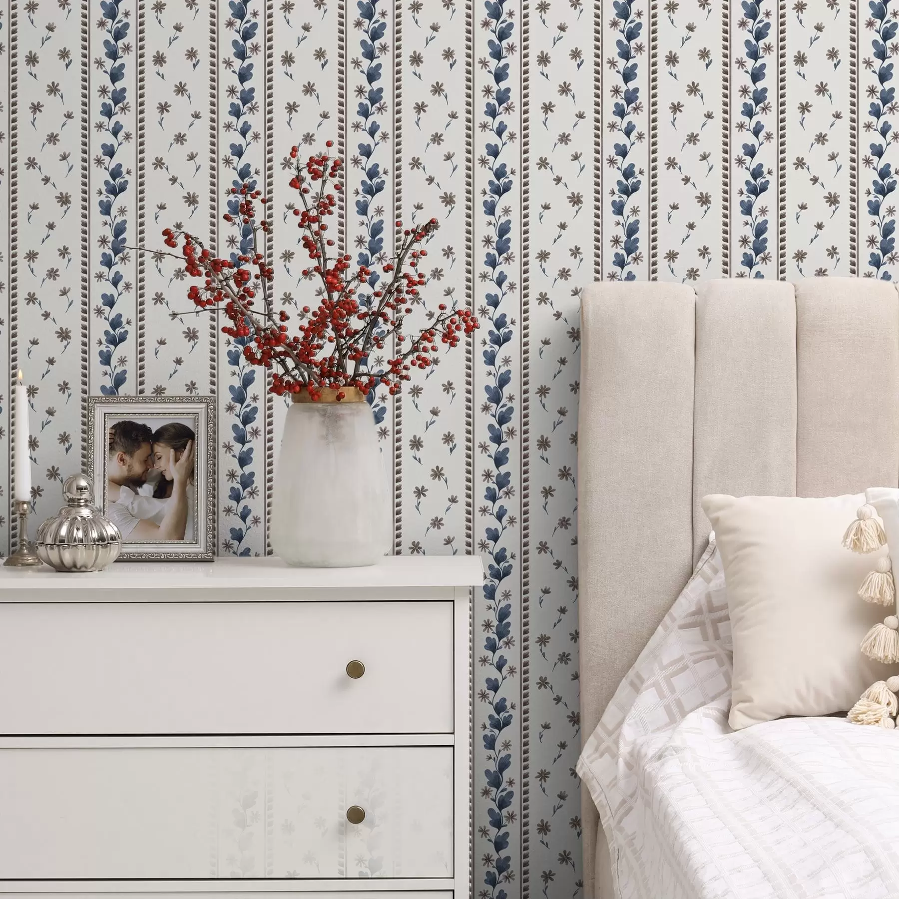 fotószőnyeg Kék-barna árnyalatú függőleges virágos csíkok a00811v2