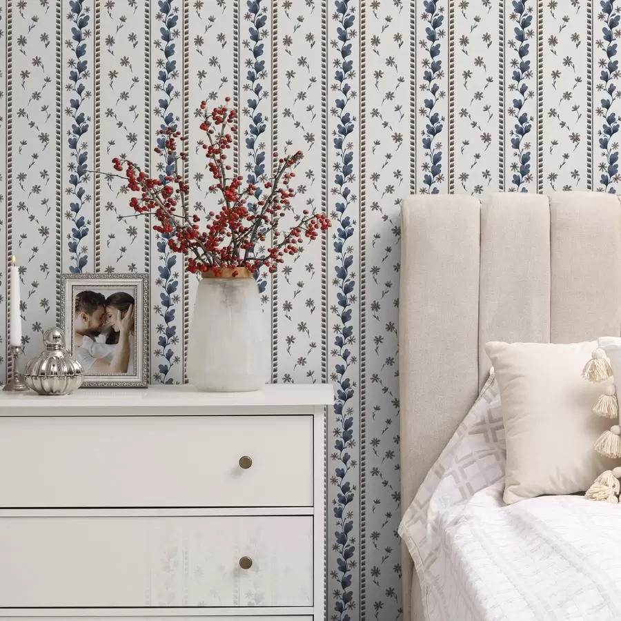 fotószőnyeg Kék-barna árnyalatú függőleges virágos csíkok a00811v2