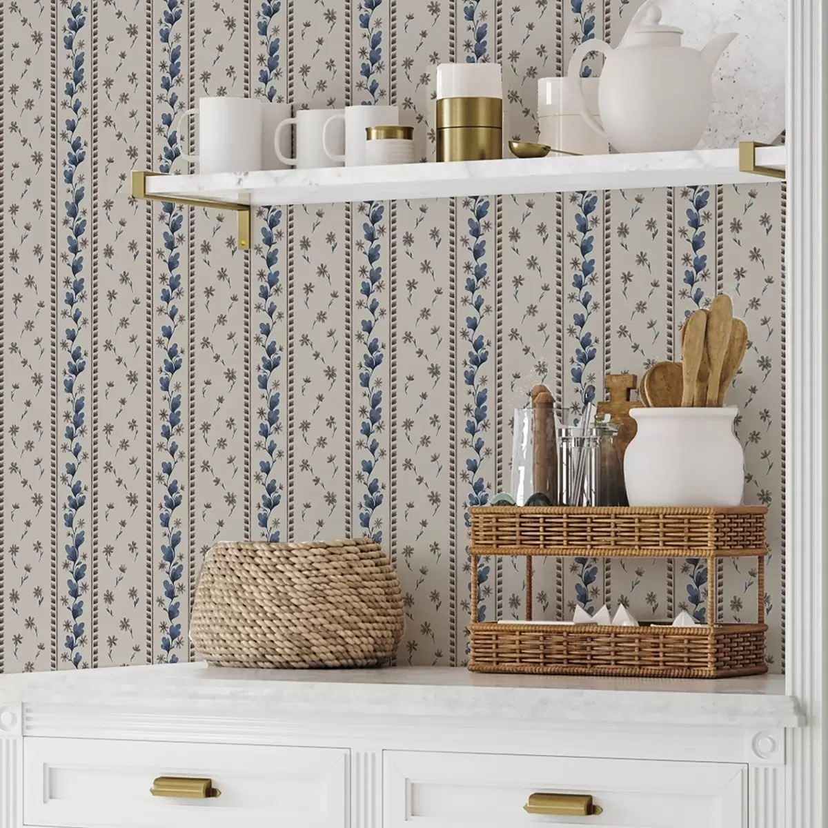 Háttérkép Kék-barna árnyalatú függőleges virágos csíkok a00811v3