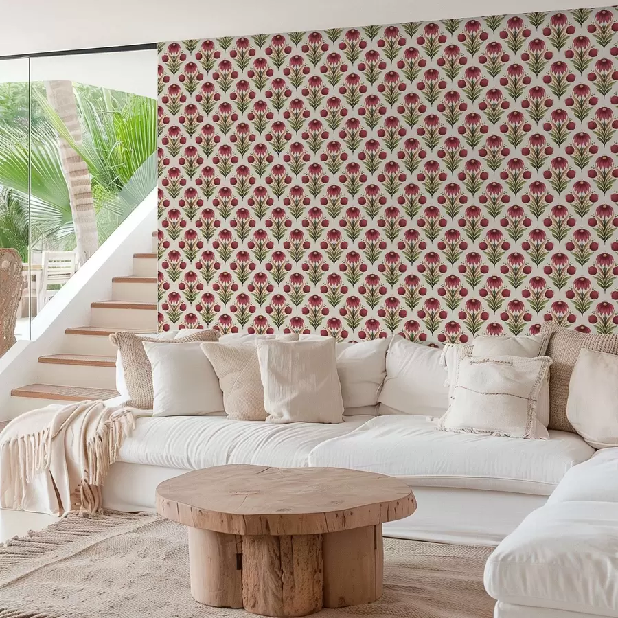 fotószőnyeg Szimmetrikus virágdíszítés gazdag vörös-zöld árnyalatokban a00812v4