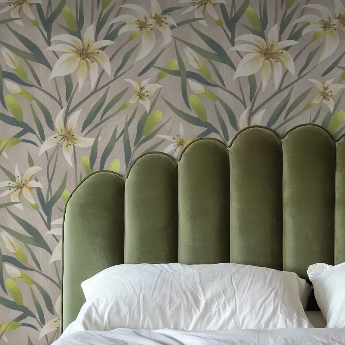 Háttérkép Krém színű liliomok levelekkel szürke-bézs háttérrel a00837