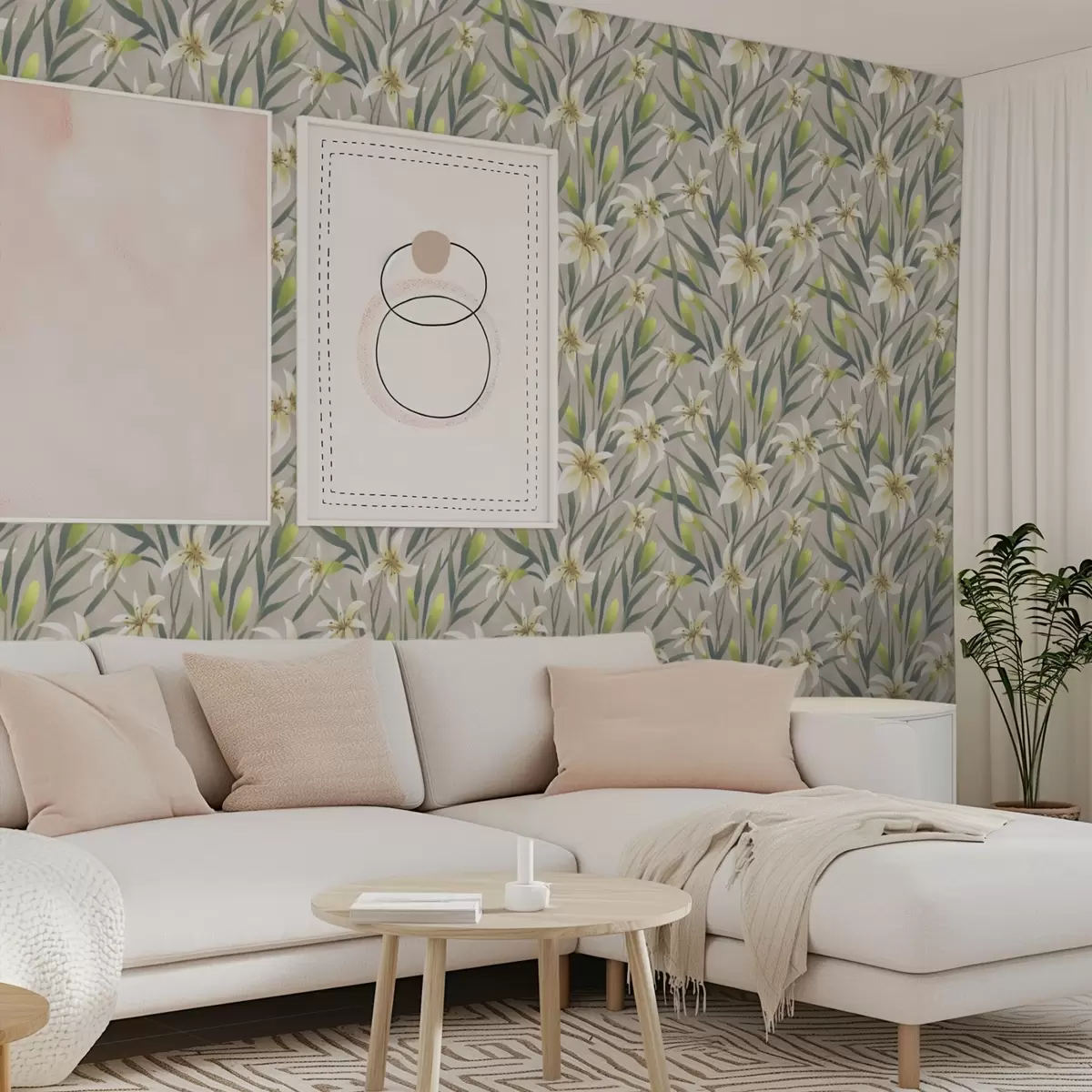 Háttérkép Krém színű liliomok levelekkel szürke-bézs háttérrel a00837