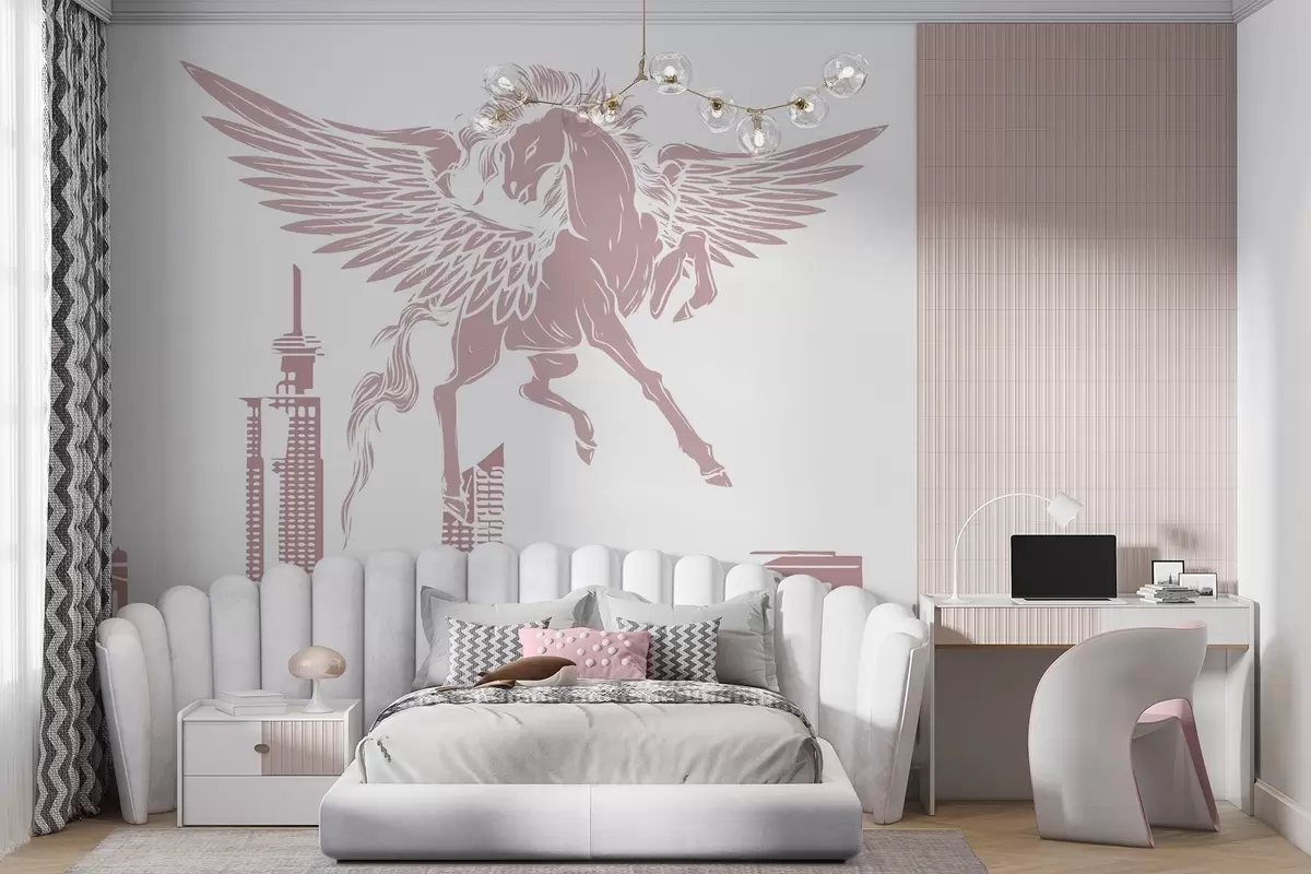 fotószőnyeg Pegasus a város felett w04777