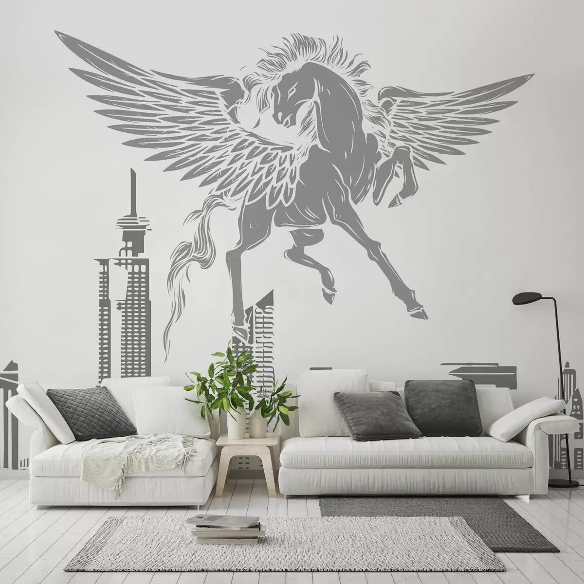 fotószőnyeg Pegasus a város felett w04777v2