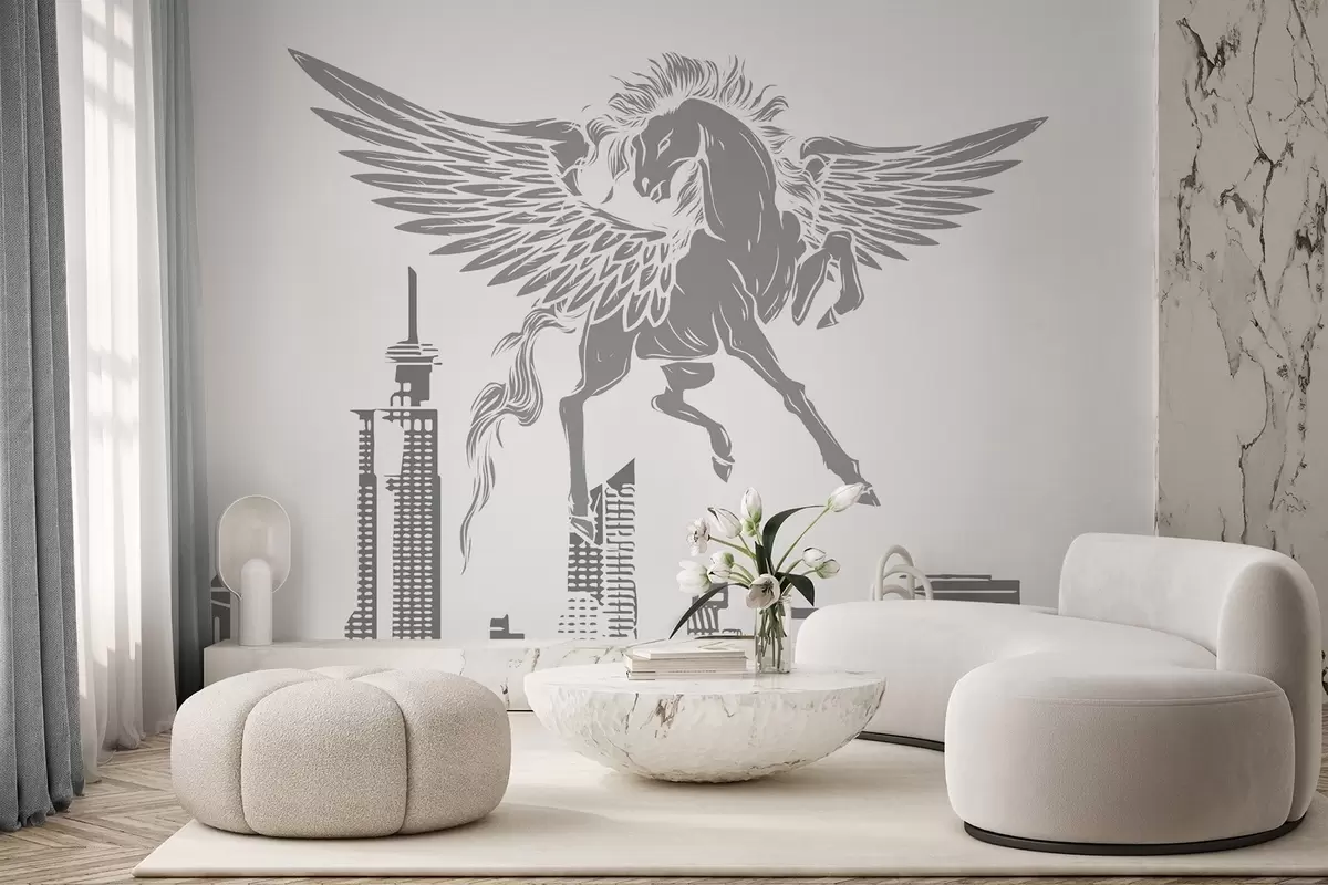 fotószőnyeg Pegasus a város felett w04777v2