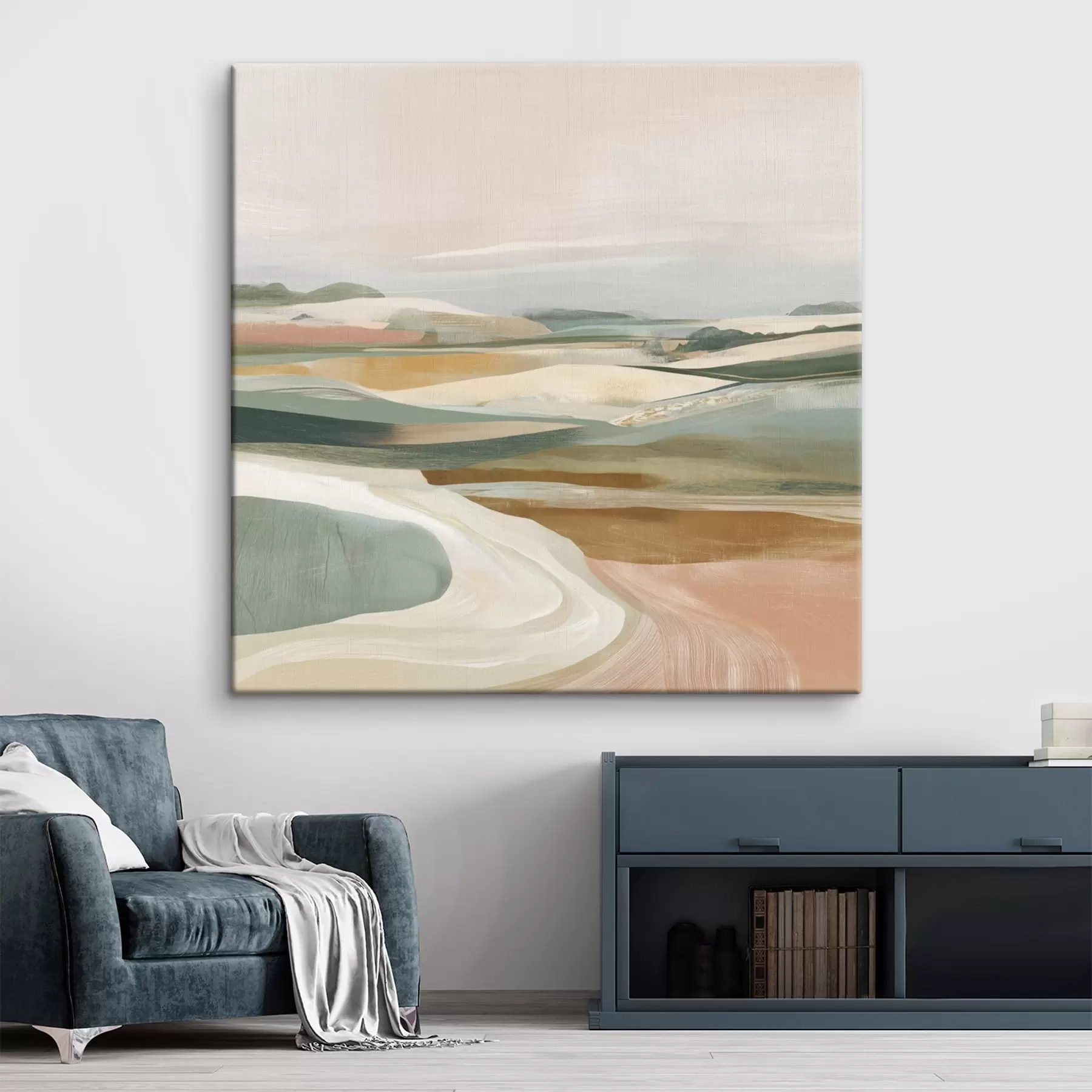 fotótapéta Vidéki táj mezőkkel és úttal, akvarell stílusban s46317