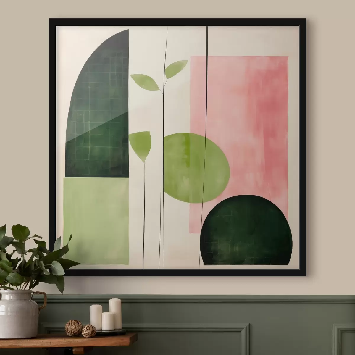 Plakát a sziklán Modern minimalista stílus rózsaszín és zöld blokkokkal f46312