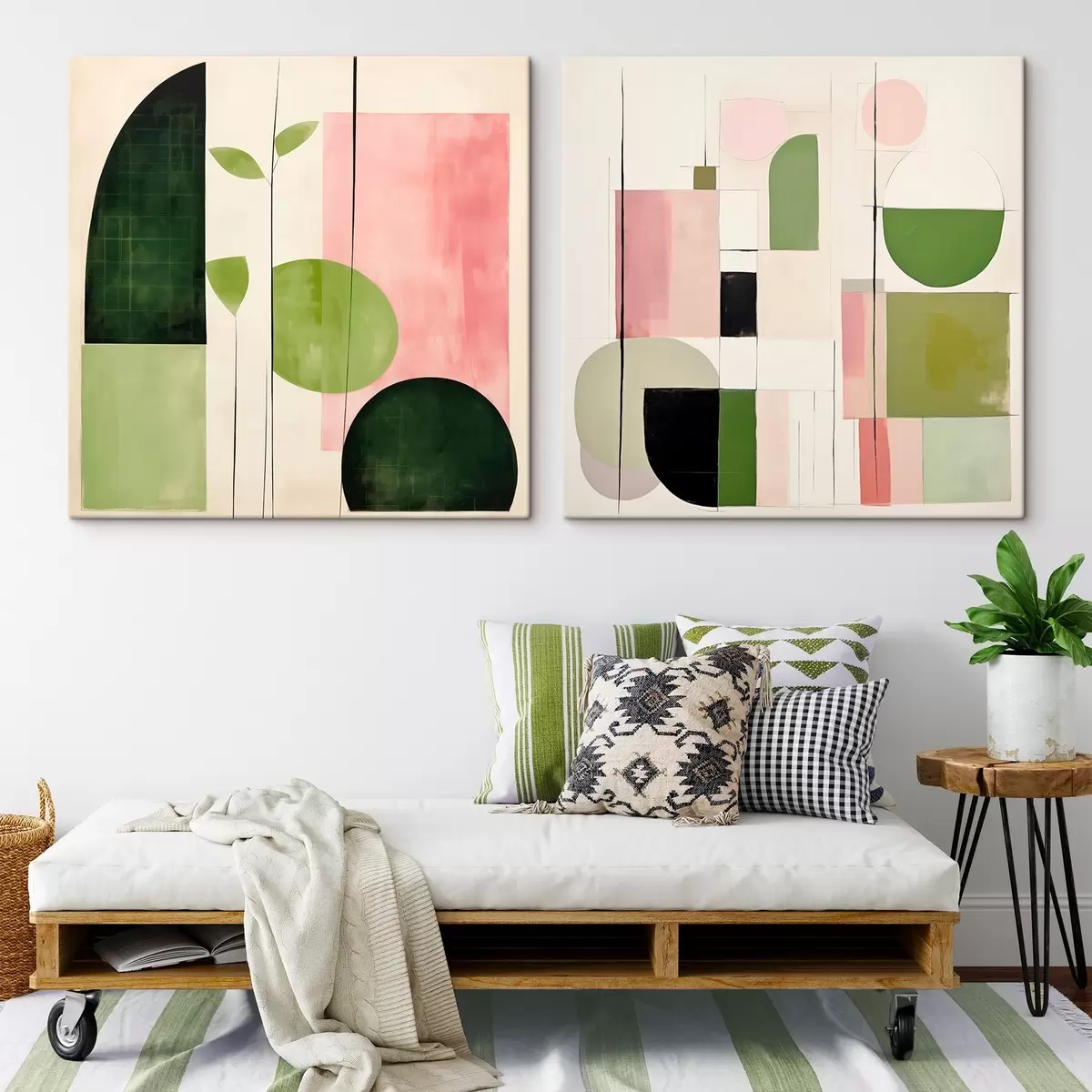 fotótapéta Minimalista diptichon stilizált növényvilággal és geometriával m00894