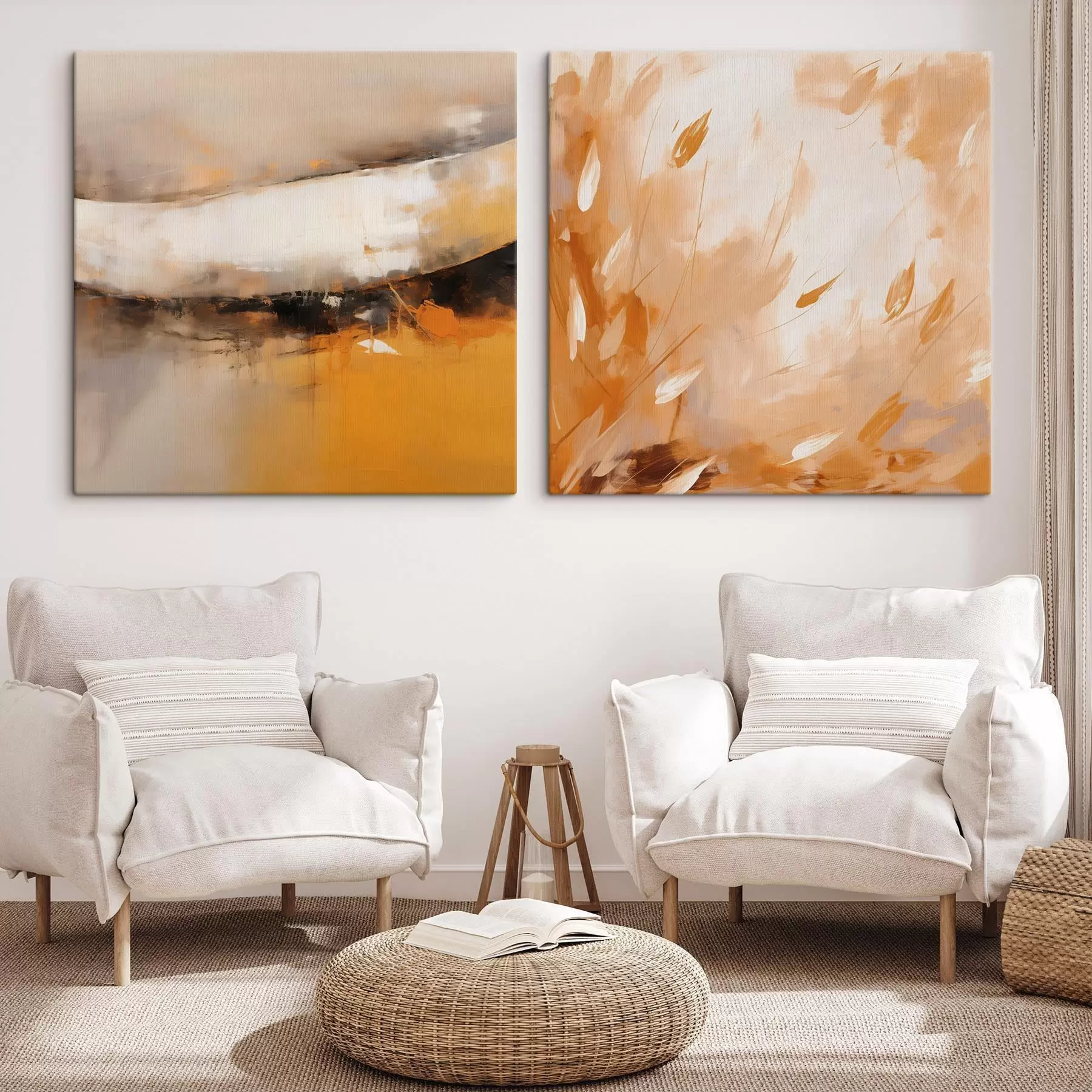 fotótapéta Absztrakt diptichon olajfestmény stílusban, sárga-narancssárga és fekete tónusokkal m00897