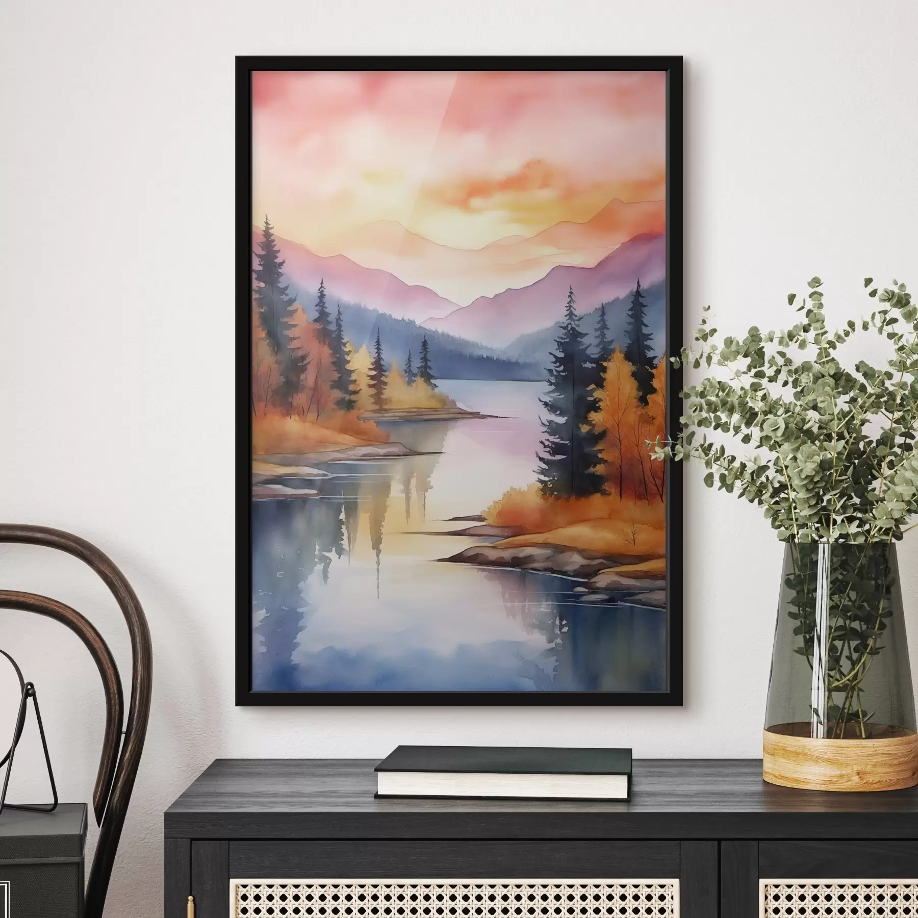 fotószőnyeg Őszi táj a tó partján, ragyogó égbolttal f46155