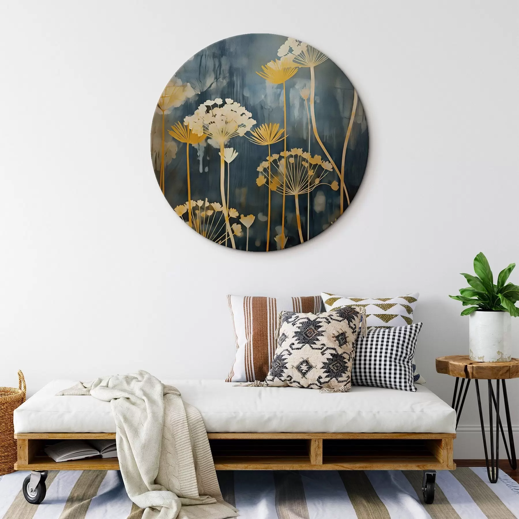 fotótapéta Sötét háttér előtt stilizált virágok vékony szárakkal r46188