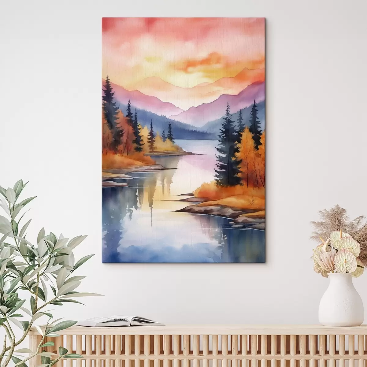 fotótapéta Őszi táj a tó partján, ragyogó égbolttal s46155