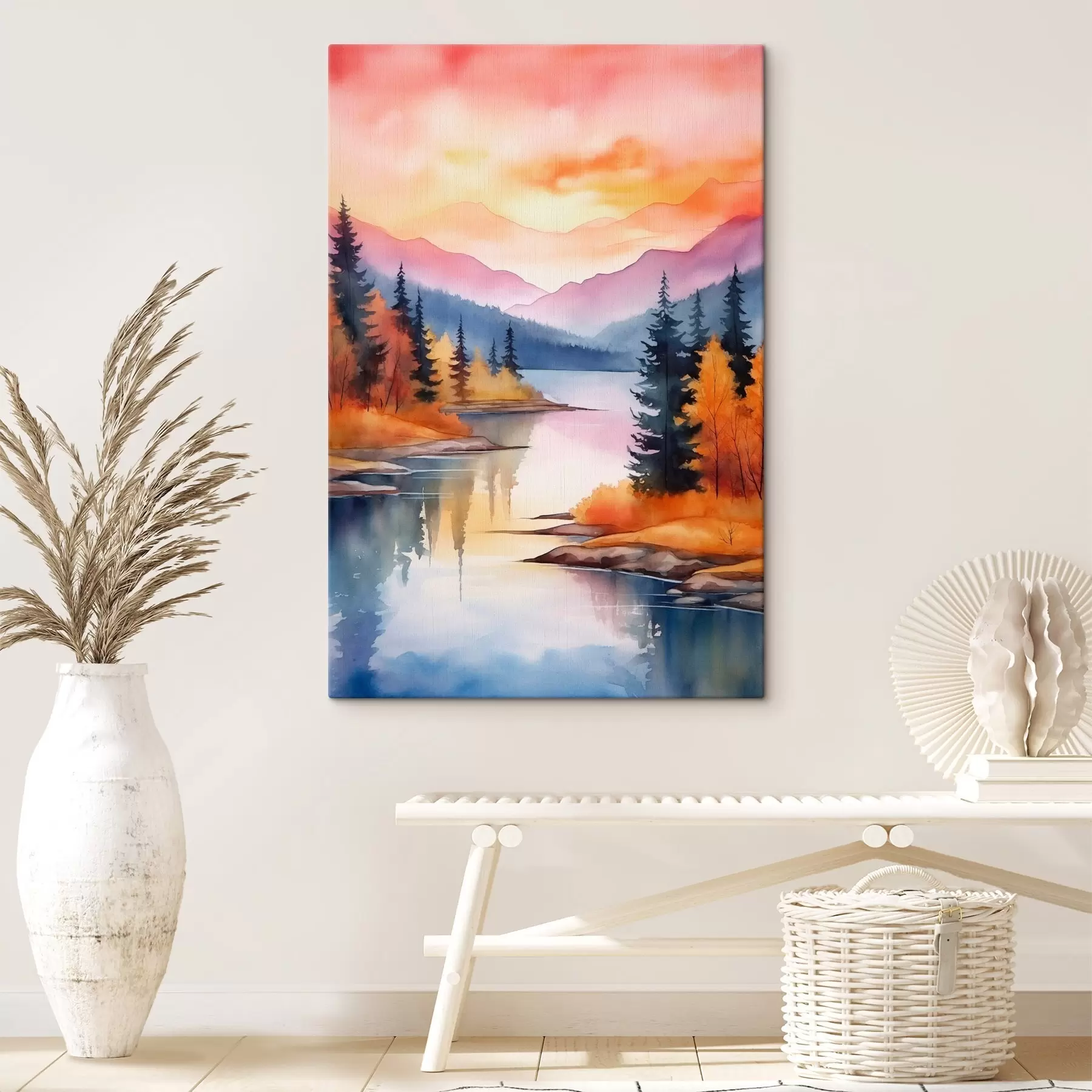 fotótapéta Őszi táj a tó partján, ragyogó égbolttal s46155