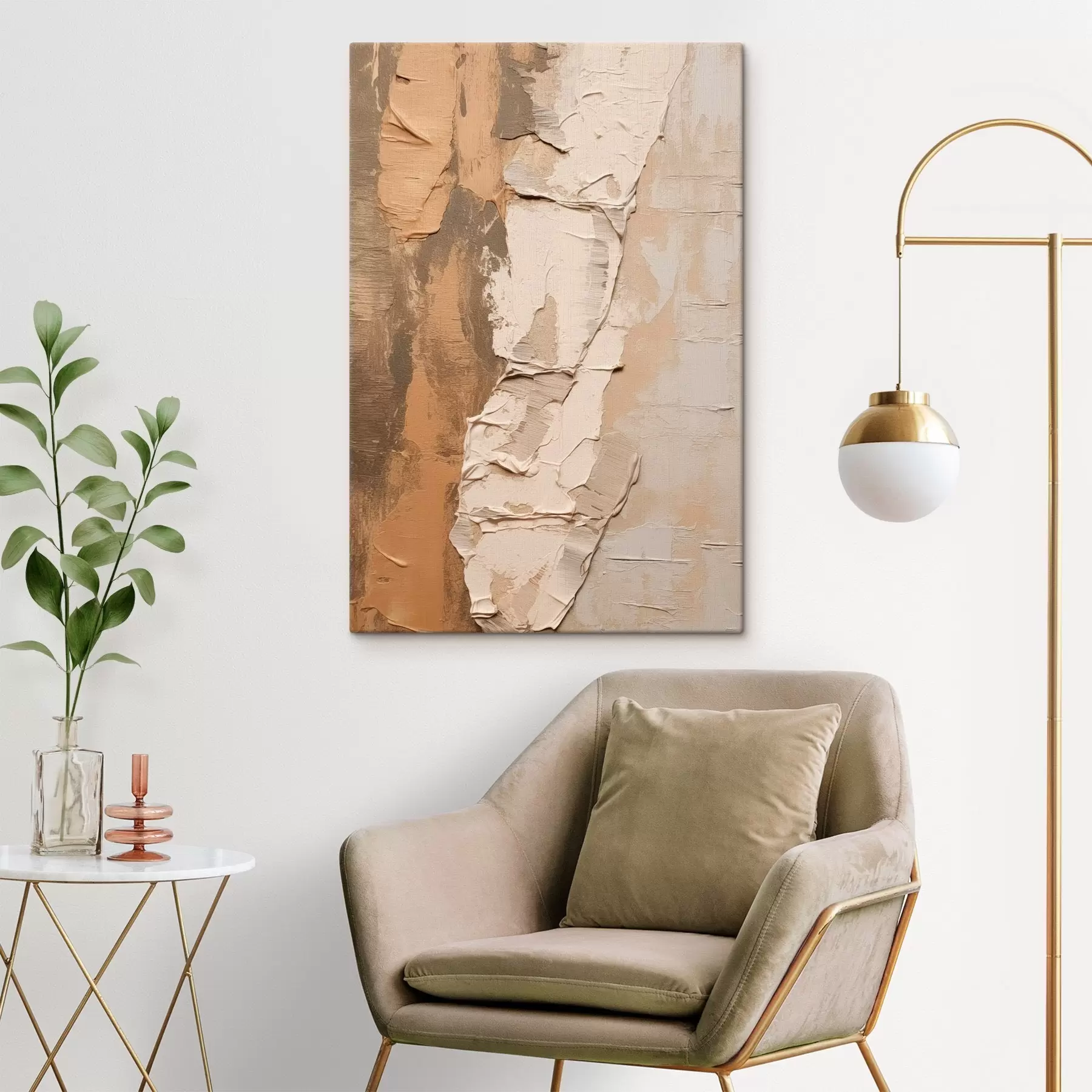 fotótapéta Absztrakt festmény vastag ecsetvonásokkal, bézs és barna tónusokkal, texturált felülettel, semleges színpalettával s46272