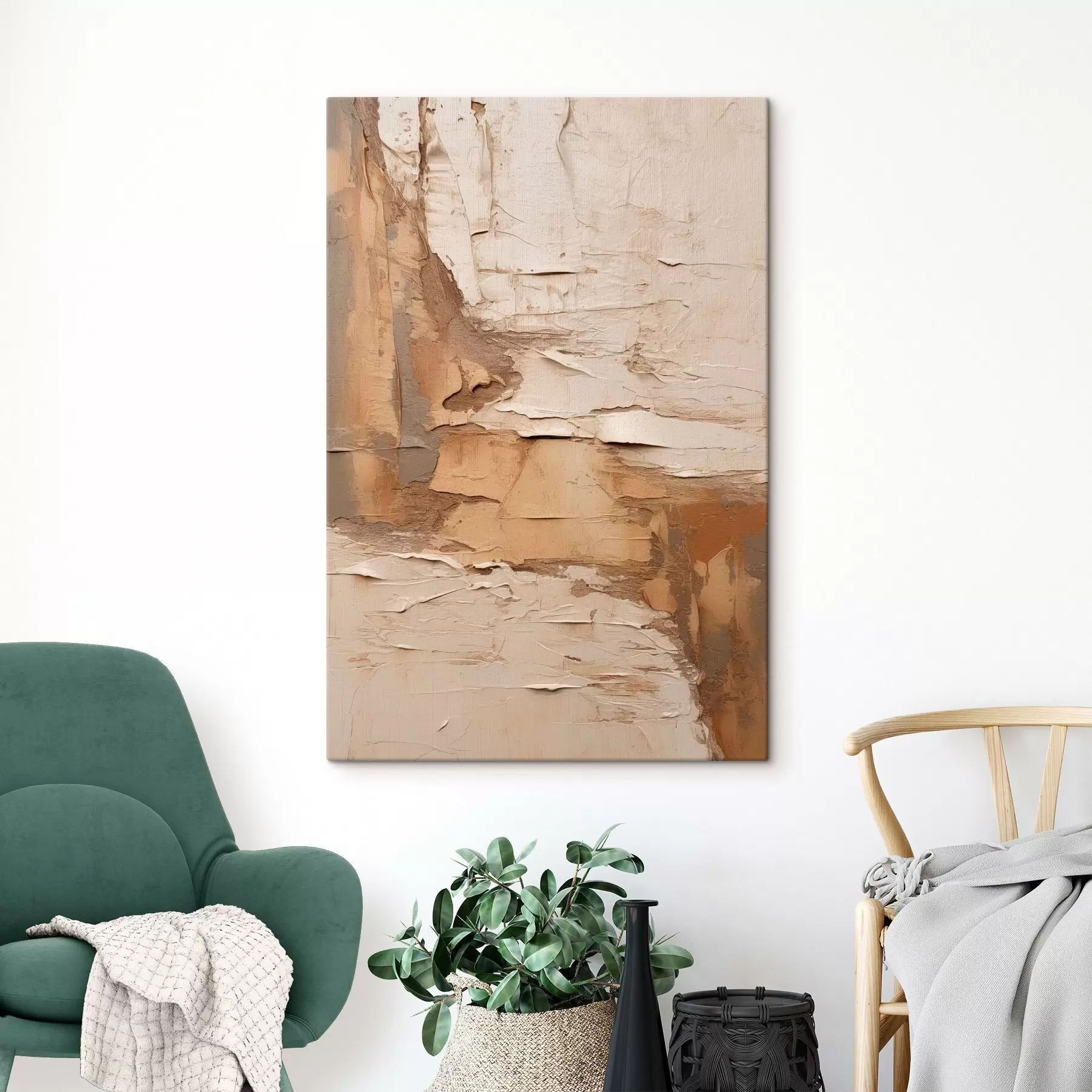 fotótapéta Absztrakt festmény vastag ecsetvonásokkal, bézs és barna tónusokkal, texturált felülettel, semleges színpalettával s46273