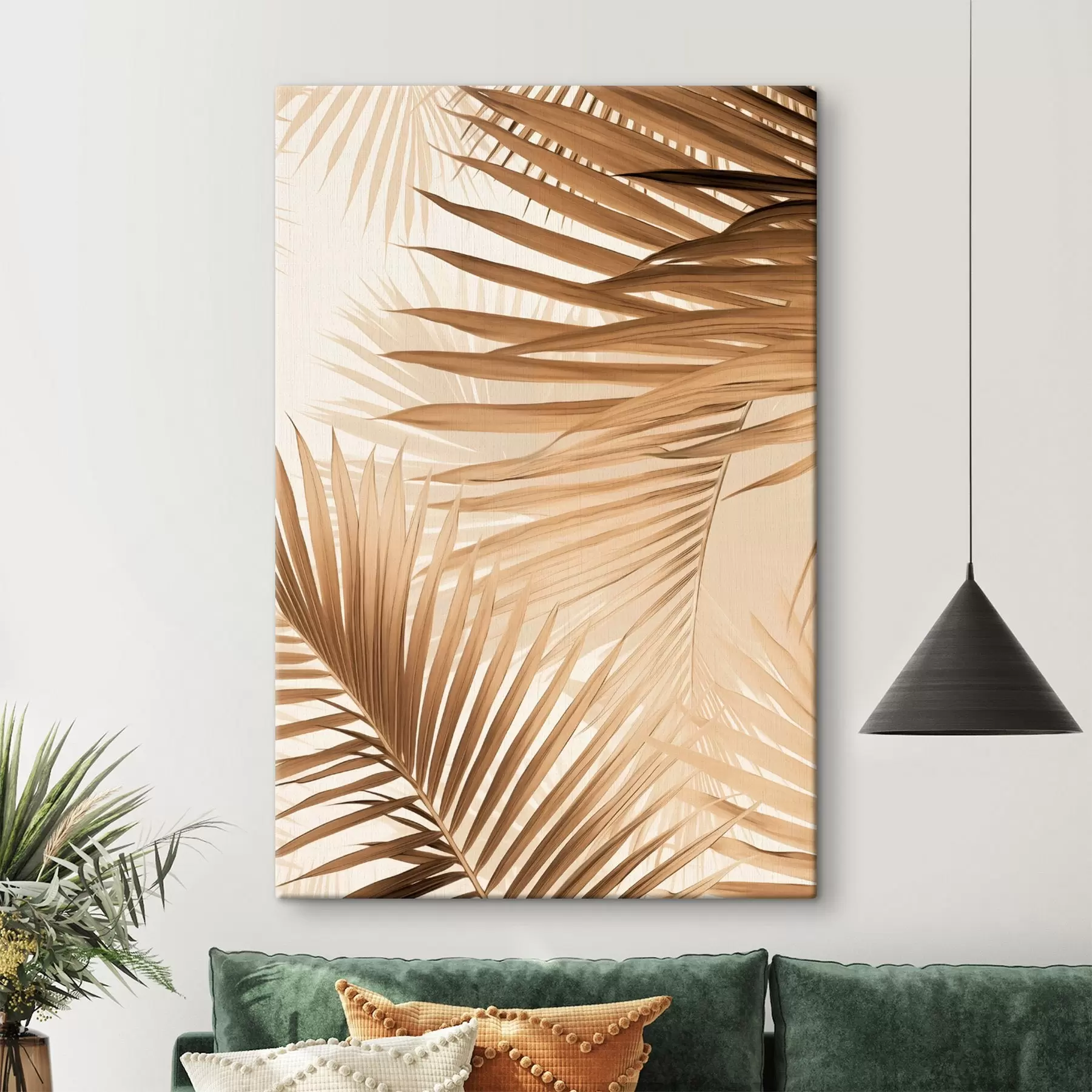 fotótapéta Absztrakt pálmalevelek barna árnyalatokban, trópusi, botanikai, természetes, minimalista, elegáns, modern design s46275