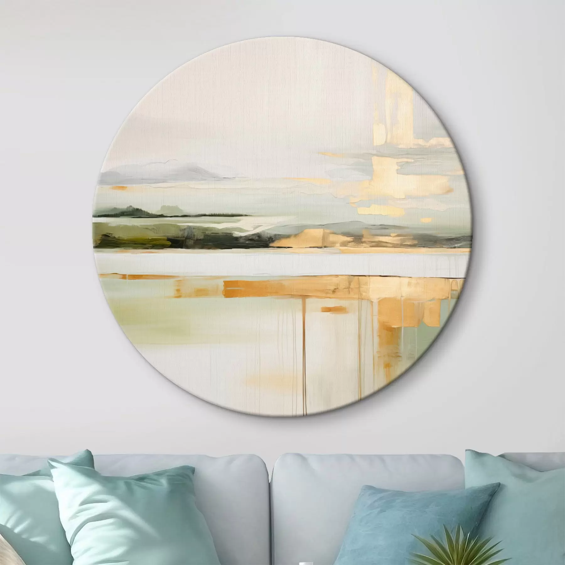 fotótapéta Absztrakt táj sárga akcentussal, minimalista kompozíció földből, vízből és égből, tompított színekkel r46268