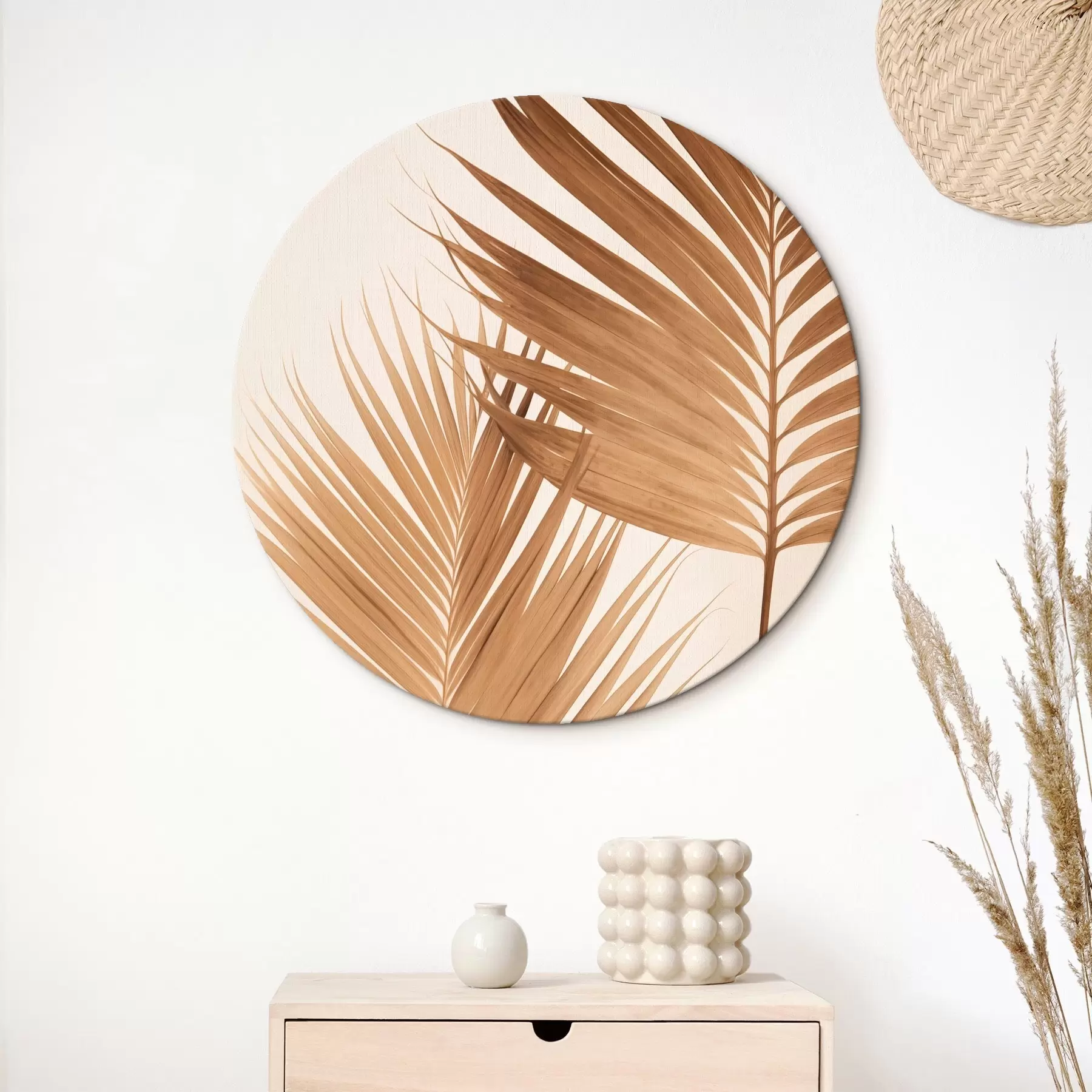 fotótapéta Barna árnyalatú pálmalevelek, semleges háttér, minimalista stílus, természetes megvilágítás, trópusi hangulat r46274