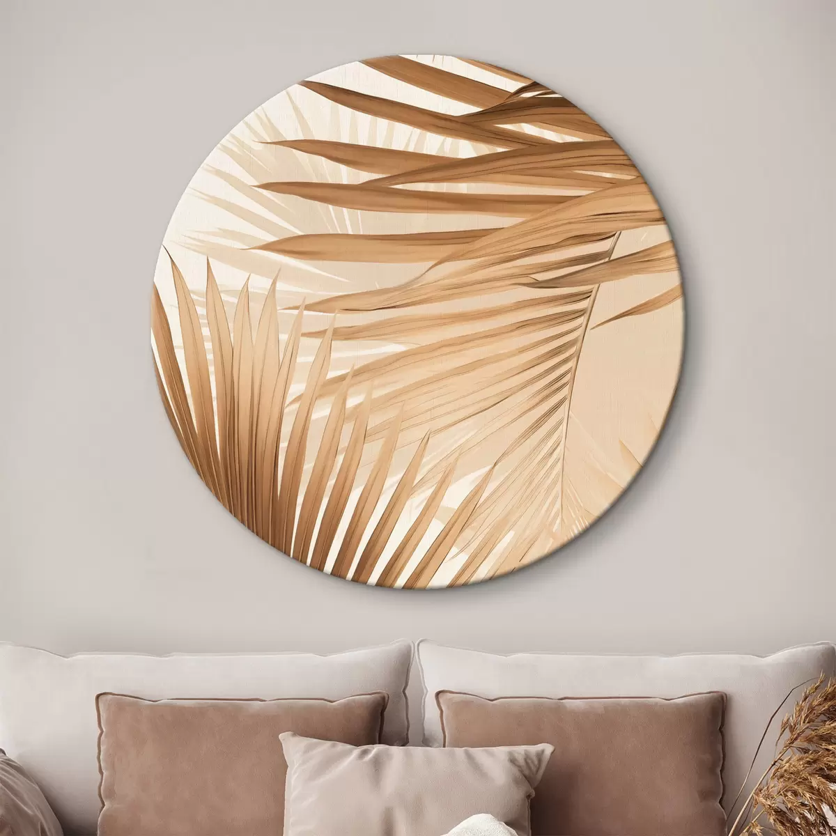 Kerek festmények Absztrakt pálmalevelek barna árnyalatokban, trópusi, botanikai, természetes, minimalista, elegáns, modern design r46275 Kerek festmények Absztrakt pálmalevelek barna árnyalatokban, trópusi, botanikai, természetes, minimalista, elegáns, modern design r46275