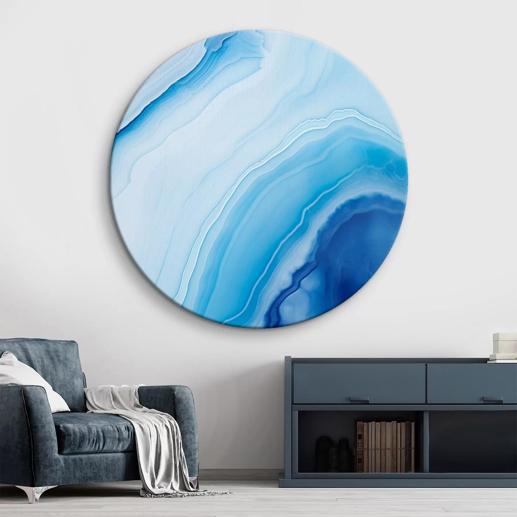 fotótapéta Absztrakt kék-fehér achátminta, kavargó vonalak és színátmenetek, sima textúra, modern művészet, minimalista r46290