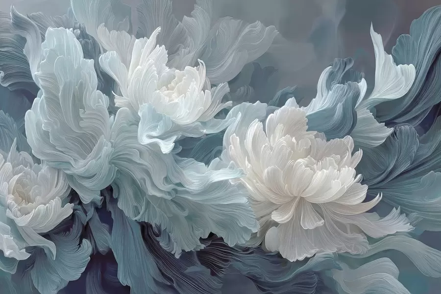 fotószőnyeg Absztrakt virágok kék és türkiz árnyalatokban w09452