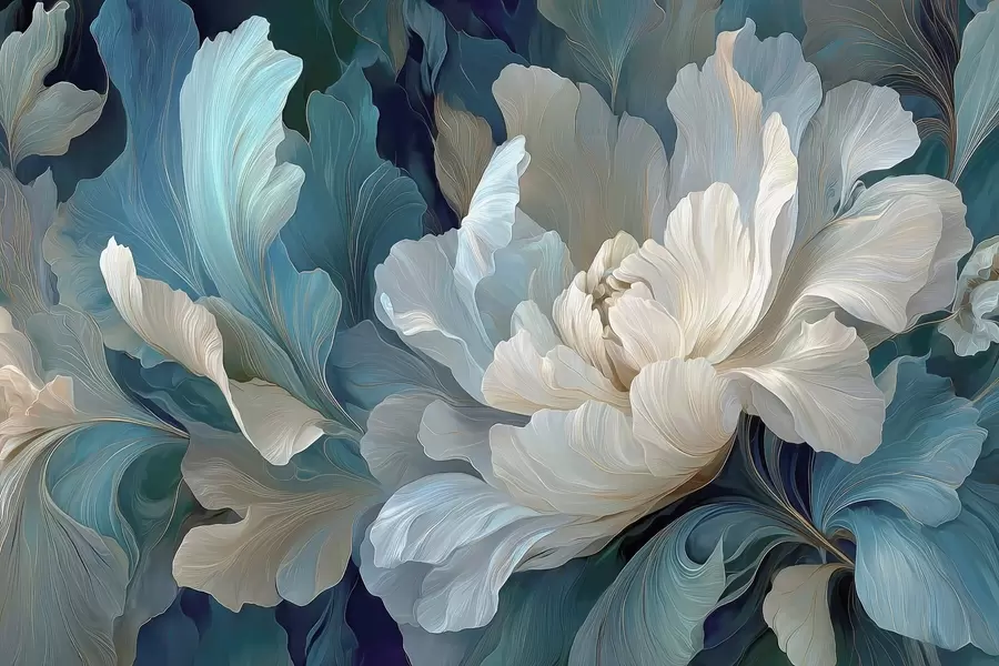 fotószőnyeg Finom, térfogatos pünkösdi rózsa hűvös színpalettában w09456