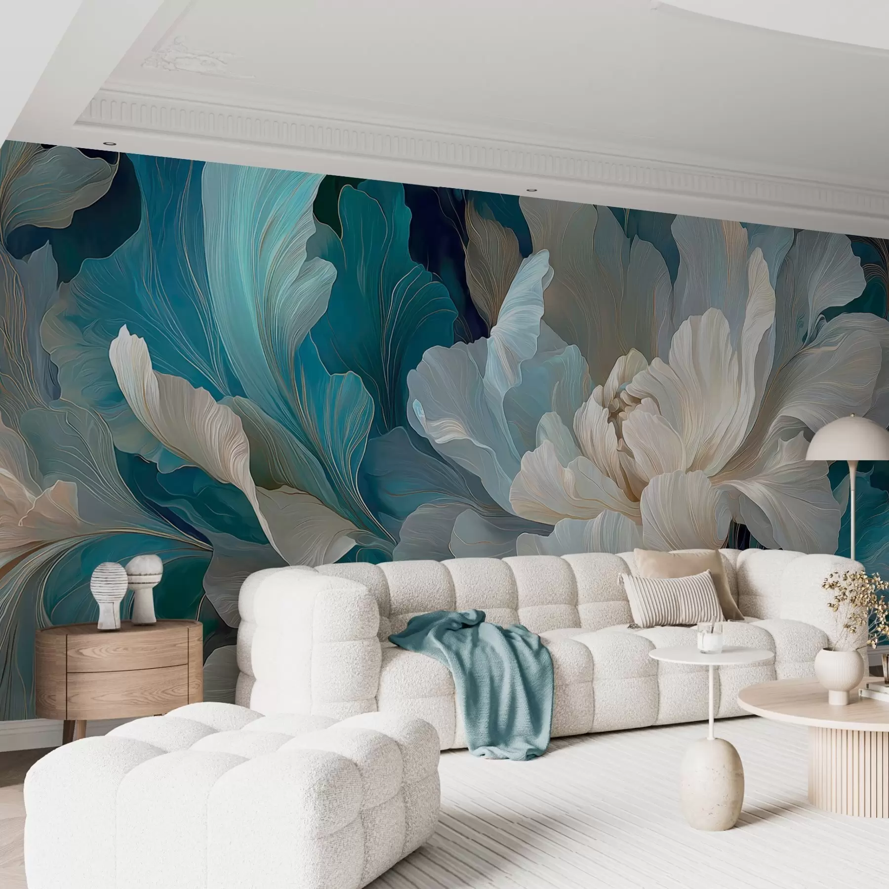 fotószőnyeg Finom, térfogatos pünkösdi rózsa hűvös színpalettában w09456