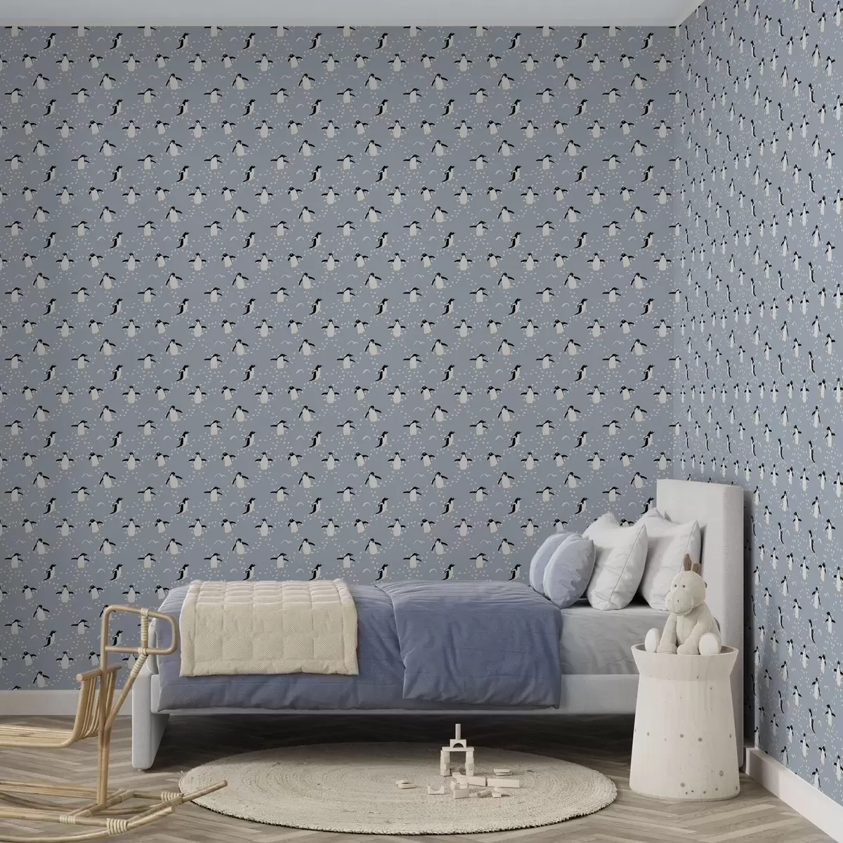 Háttérkép Pingvinek szürke-kék alapon, lábnyomokkal a00655 Háttérkép Pingvinek szürke-kék alapon, lábnyomokkal a00655