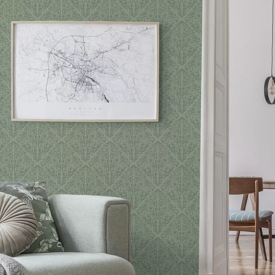 fotószőnyeg Finom botanikai damaszt halványzöld színben a00815v1