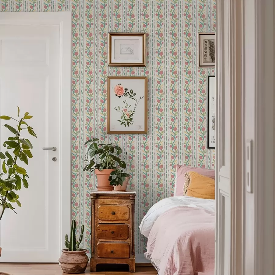 fotószőnyeg Csíkok korallszínű rügyekkel világos krém színű háttérrel a00816v1