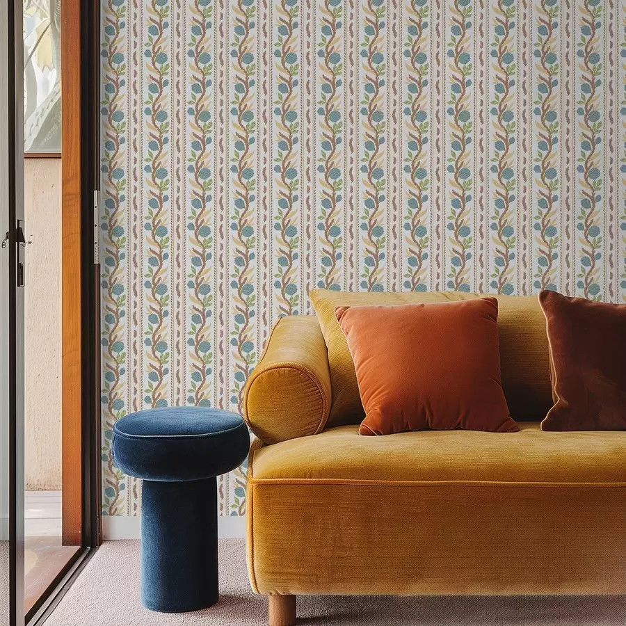 fotószőnyeg Függőleges csokorcsíkok kék virágokkal a00816v2