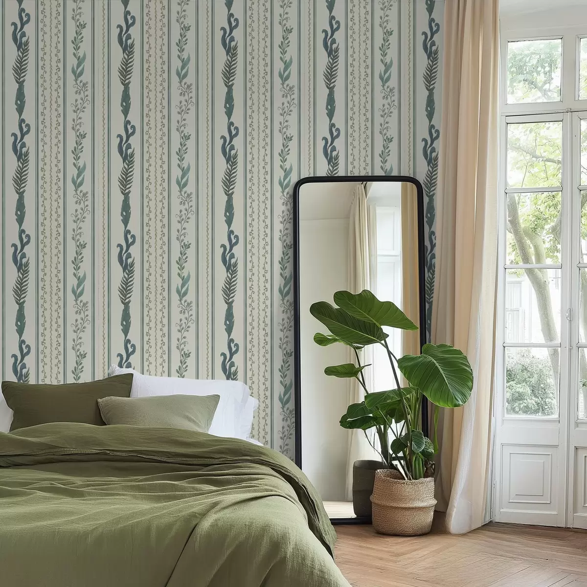 Háttérkép Csíkok ágakkal és fürtökkel meleg tejfehér alapon a00823v2