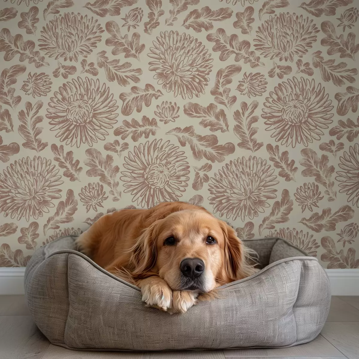 Háttérkép Krizantémok és tölgylevelek lágy bézs-barna színben a00840