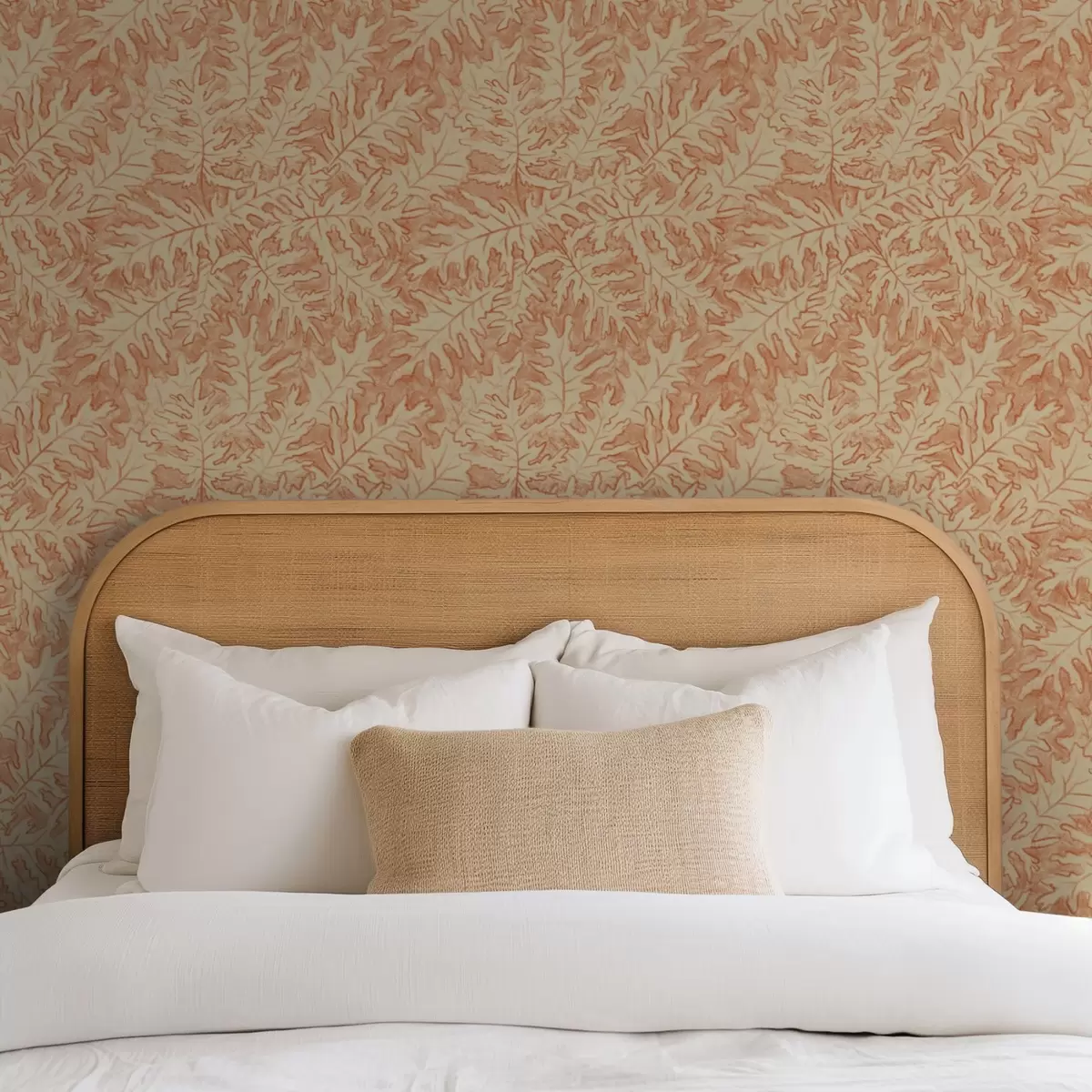 Háttérkép Nagy tölgylevelek terrakottában, krém színű alapon a00846