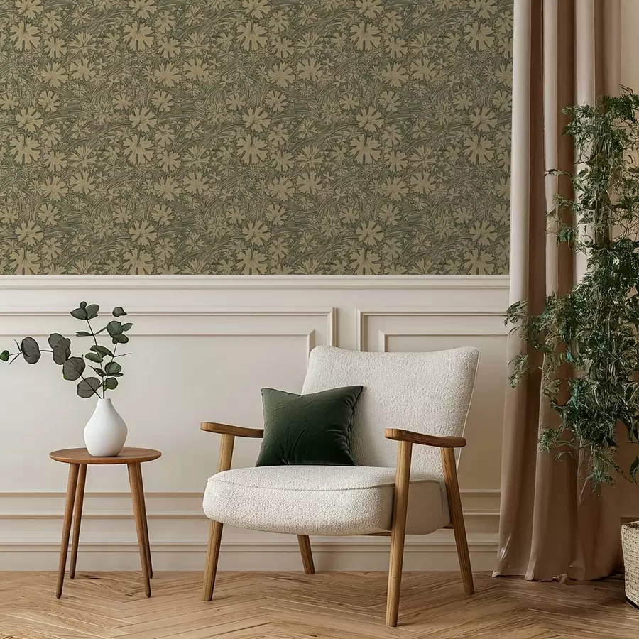 fotószőnyeg Szürkés-olajzöld árnyalatú mezei levelek és fűszálak a00847v1