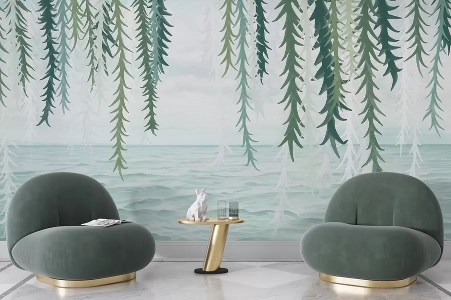 fotószőnyeg Finom szőlőindák lógnak a víz felett, akvarell stílusban w04830